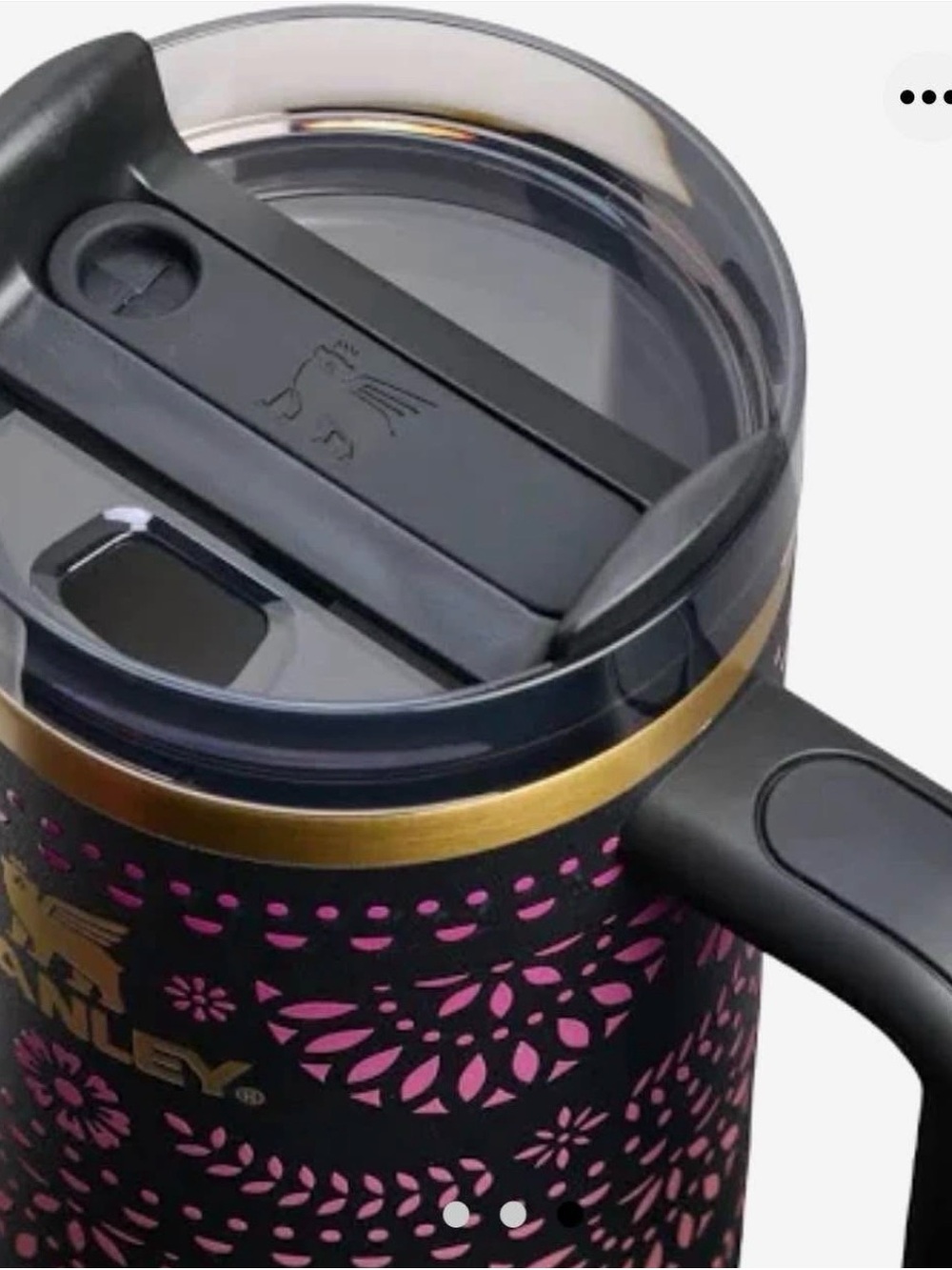 Stanley Black Tumbler with Pink and Gold Floral Day of the Dead Design - Picture 4 of 6